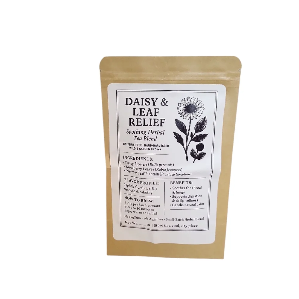 Daisy & Leaf Relief – Herbal Wellness Tea Gentle, Soothing Blend | Caffeine-Free